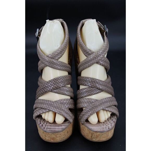 TORY BURCH Jeanine OPEN TOE STRAPPY SANDALS PLATFORM CORK SNAKE SIZE 9 - Picture 11 of 13